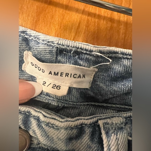 Good American Light Blue Distressed Jean Shorts - Picture 3 of 5